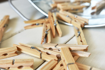 Wooden Cloth Pins Close Up