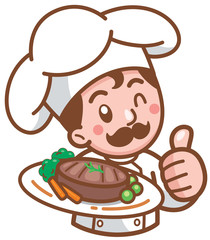 Vector illustration of Cartoon Chef presenting food