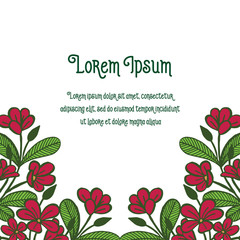 Vector illustration lettering lorem ipsum with pink and red flower ornate frame hand drawn