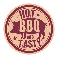 Pork stamp or label text Hot and Tasty BBQ