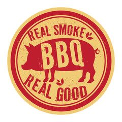 Pork stamp or label text Real Smoke, Real Good BBQ