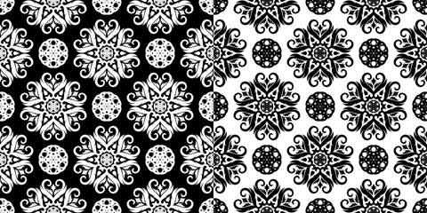 Floral black and white seamless backdrops. Monochrome backgrounds compilation