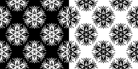 Compilation of black and white floral patterns. Set of seamless backgrounds