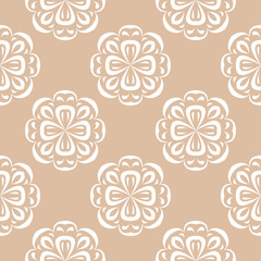 Floral seamless pattern. White flowers on beige background