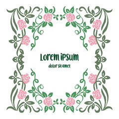 Vector illustration pink flower frame with greeting card lorem ipsum hand drawn