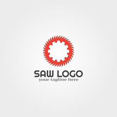 wood saw logo template with gear , vector logo for business corporate, tools, construction, illustration.