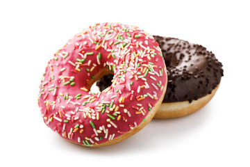Donut with strawberries and chocolate isolated on white background