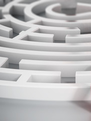 Detail view from a white round maze. 3D illustration