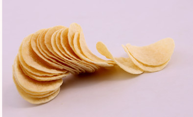 Potato chips and white background.