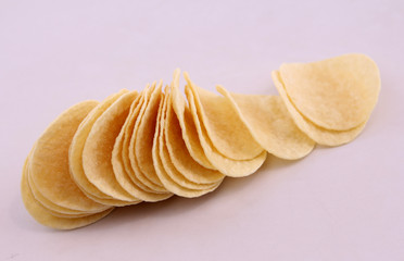 Potato chips and white background.
