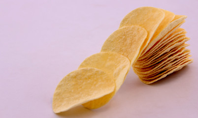 Potato chips and white background.