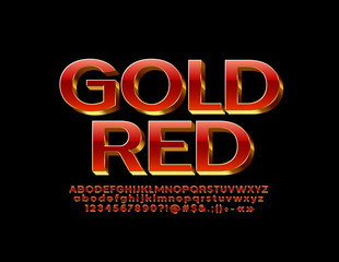 Vector chic Gold and Red Alphabet Letters, NUmners and Symbols. 3D luxury Font 