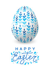 Easter egg with blue floral ornate