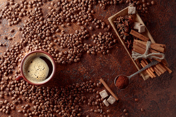 Coffee with cinnamon, anise and pieces of brown sugar.