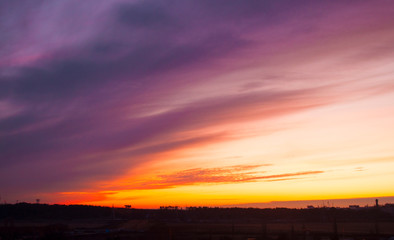 Colorful sunset on cloudy sky. Amazing colors on the evening sky.