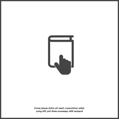 Vector training symbol icon. Distance learning. Online learning. The hand opens the book  on white isolated background.