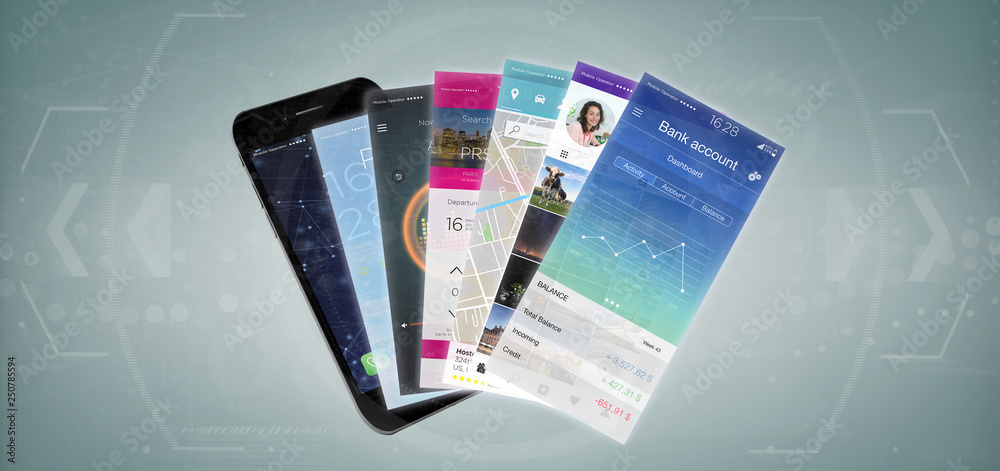 Poster mobile application template on a smartphone 3d rendering