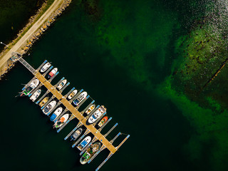 Top view. Boats in port marina