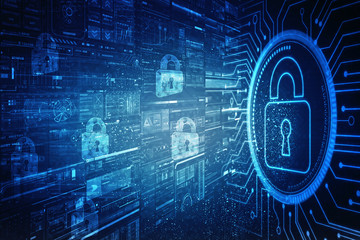 2d illustration Safety concept: Closed Padlock on digital background