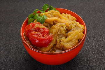 Caucasian cuisine - baked eggplant and tomato