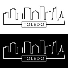 Toledo skyline. Linear style. Editable vector file. - obrazy, fototapety, plakaty