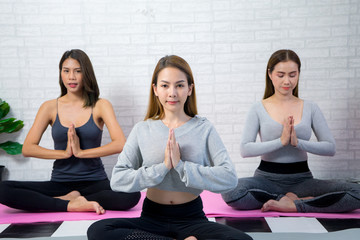 Asian Thai beautiful girl group exercise Yoga meditation for good healthy lifestyle for good mind