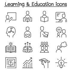 Education & Learning icon set in thin line stlye
