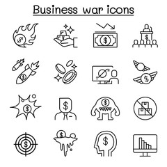 Business war, Business sanction, trade war, import tax icon set in thin line style