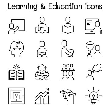 Education & Learning icon set in thin line stlye