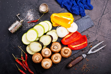 mushrooms with vegetables on board