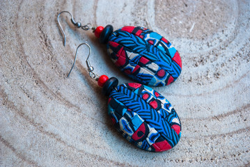 Handmade jewelry of polymer clay. Abstract boho earrings. Fashion design jewelry.