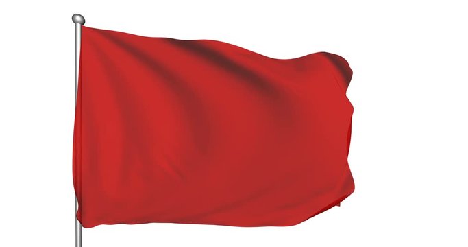 Blank red flag with fabric structure in the wind, with an alpha channel (semi-transparent, loopable)