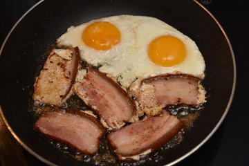 Morning food , Fried egg with bacon 