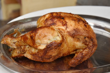 chicken fried on a stainless steel tray