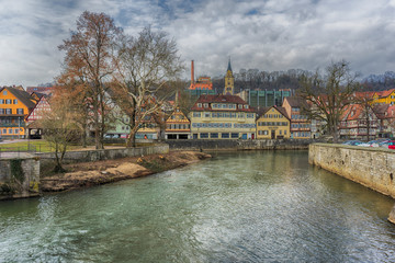 Schwaebisch Hall, Germany - 19 February 2019: The streets of Schwaebisch Hall