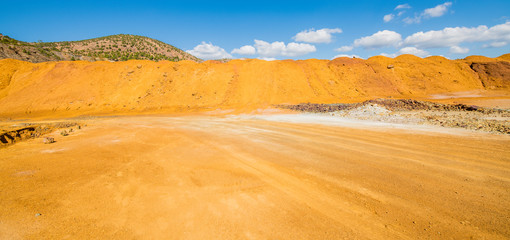 magnificent landscape with yellow sand and green trees, Andalusia, Rio Tinto