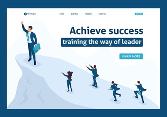 Isometric Businessman at top Leadership  Success