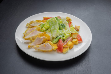 Healthy Grilled Chicken Caesar Salad with Cheese and Croutons