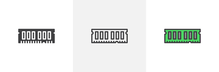 RAM, random access memory icon. Line, glyph and filled outline colorful version, Ram memory outline and filled vector sign. Symbol, logo illustration. Different style icons set. Pixel perfect vector 