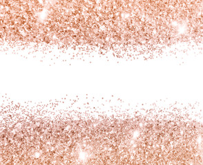 Rose gold glitter on white background in vintage colors