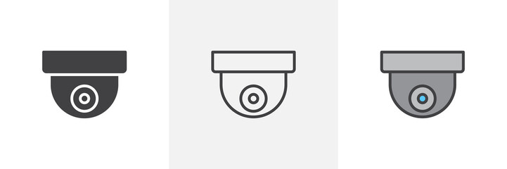 Ceiling cctv camera icon. Line, glyph and filled outline colorful version, Surveillance dome camera outline and filled vector sign. Symbol, logo illustration. Different style icons set. Pixel perfect © alekseyvanin