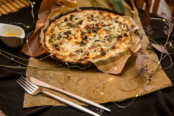 cake with chicken and mushrooms