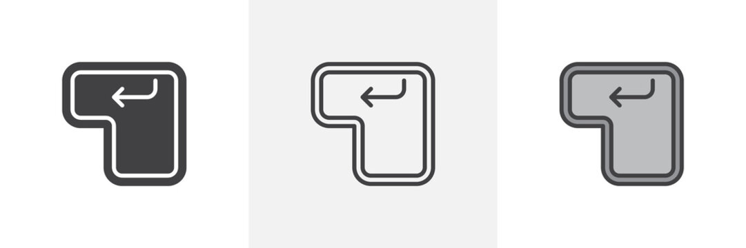 Enter key button icon. Line, glyph and filled outline colorful version, enter keyboard key outline and filled vector sign. Symbol, logo illustration. Different style icons set. Pixel perfect vector 