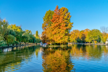 Chios Lake in the Cluj-Napoca Central Park on a beautiful autumn sunny day in Romania