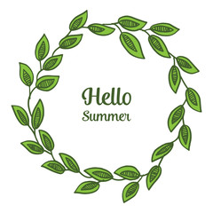 Vector ilustration decoration frame flower with greeting card hello summer hand drawn