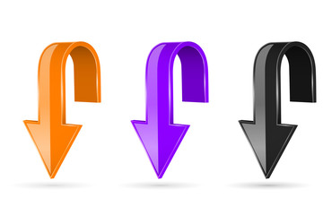 Arrows. Down 3d shiny signs