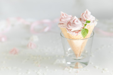 Fototapeta na wymiar Ice-cream like pink raspberry flavour zephyr