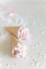 Obraz na płótnie Canvas Ice-cream like pink raspberry flavour zephyr