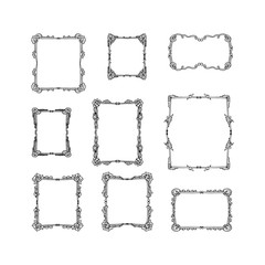 Vintage decorative hand-drawn frames set. black and white isolated vector illustration
