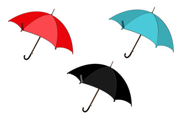 Vector set of red, black and blue umbrellas